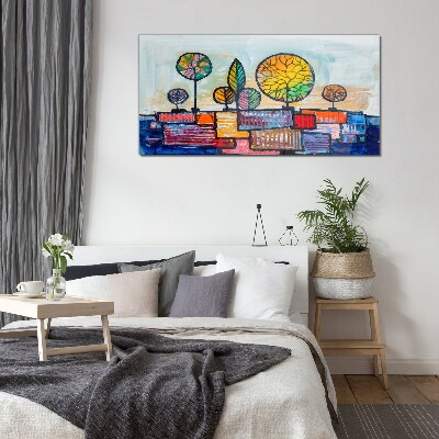 Bild auf glas Bunte Bäume in einer abstrakten Landschaft