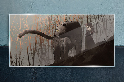 Glasbild Black Panther und die mysteriöse Gestalt