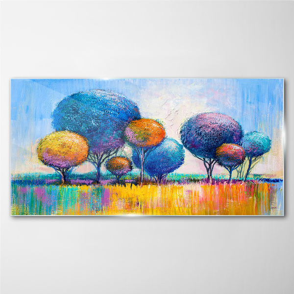Glasbild Bunte Bäume in der Sommersonne
