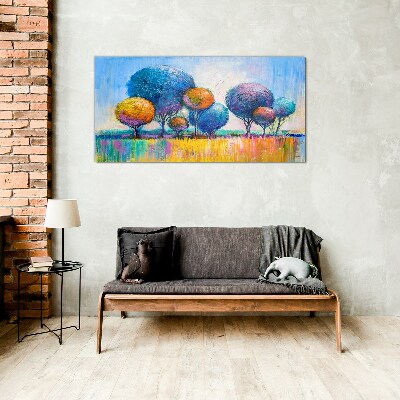 Glasbild Bunte Bäume in der Sommersonne
