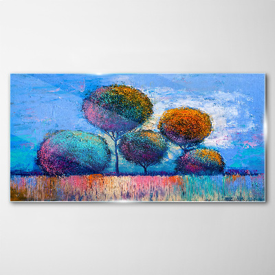 Foto auf glas Bunte Bäume auf blauem Hintergrund