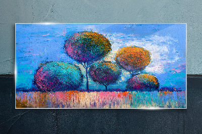 Foto auf glas Bunte Bäume auf blauem Hintergrund