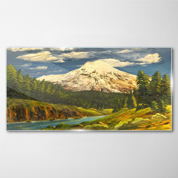 Glasbild Berglandschaft mit Fluss