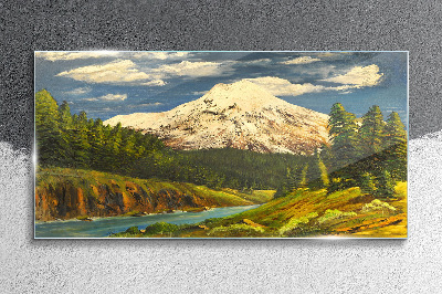 Glasbild Berglandschaft mit Fluss