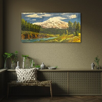 Glasbild Berglandschaft mit Fluss