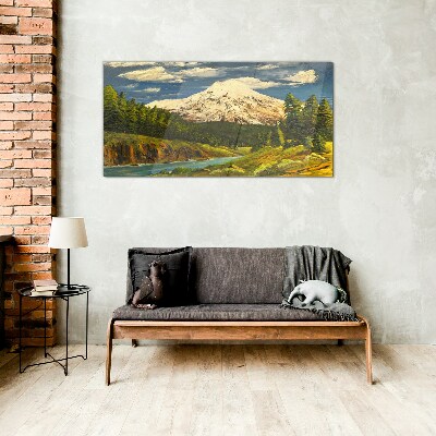 Glasbild Berglandschaft mit Fluss