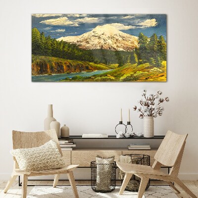 Glasbild Berglandschaft mit Fluss