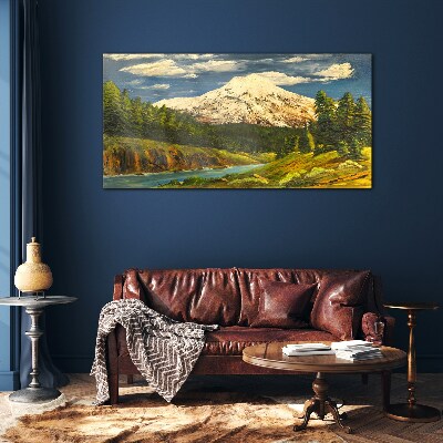 Glasbild Berglandschaft mit Fluss