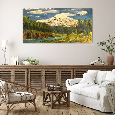 Glasbild Berglandschaft mit Fluss