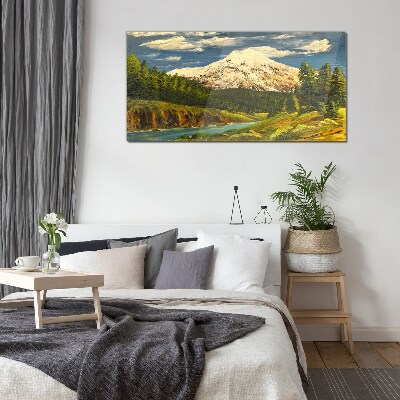 Glasbild Berglandschaft mit Fluss
