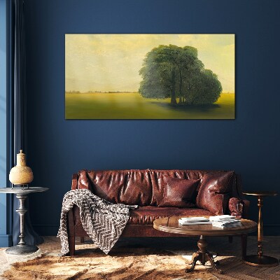 Glasbild Eine friedliche Landschaft mit einem Baum