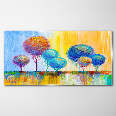 Glasbild Bunte Bäume im Abendlicht