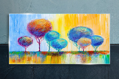 Glasbild Bunte Bäume im Abendlicht