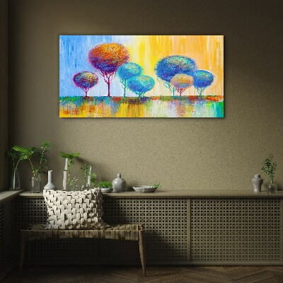Glasbild Bunte Bäume im Abendlicht