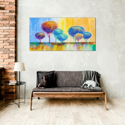 Glasbild Bunte Bäume im Abendlicht