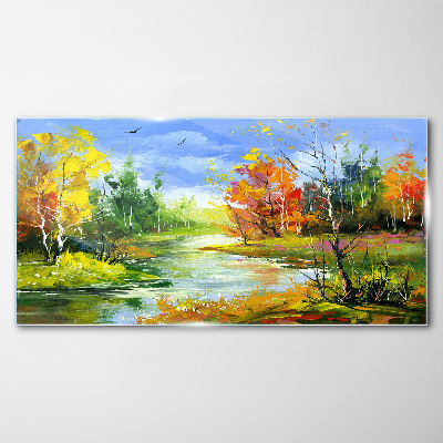 Glasbild Malerei Wald Fluss Natur