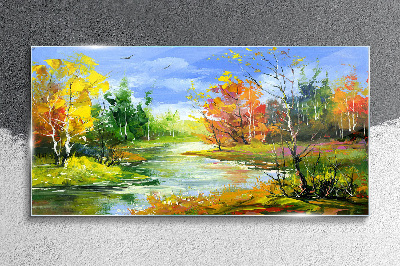Glasbild Herbstlandschaft am Fluss
