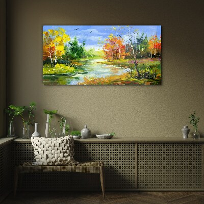 Glasbild Herbstlandschaft am Fluss