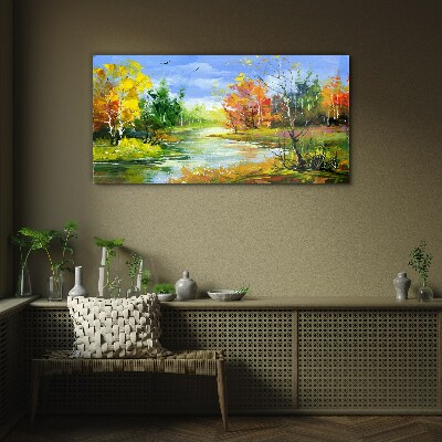 Glasbild Malerei Wald Fluss Natur