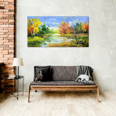 Glasbild Herbstlandschaft am Fluss