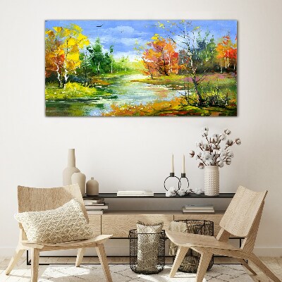 Glasbild Herbstlandschaft am Fluss