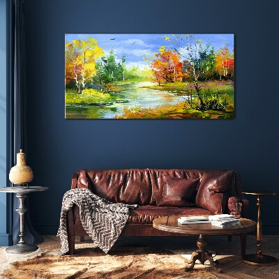 Glasbild Herbstlandschaft am Fluss