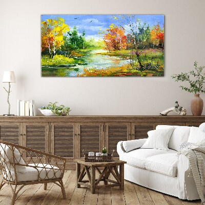 Glasbild Herbstlandschaft am Fluss