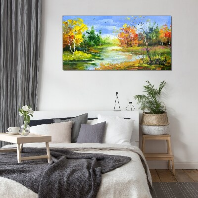 Glasbild Herbstlandschaft am Fluss