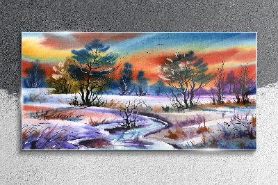 Foto glasbild Winterlandschaft in Regenbogenfarben