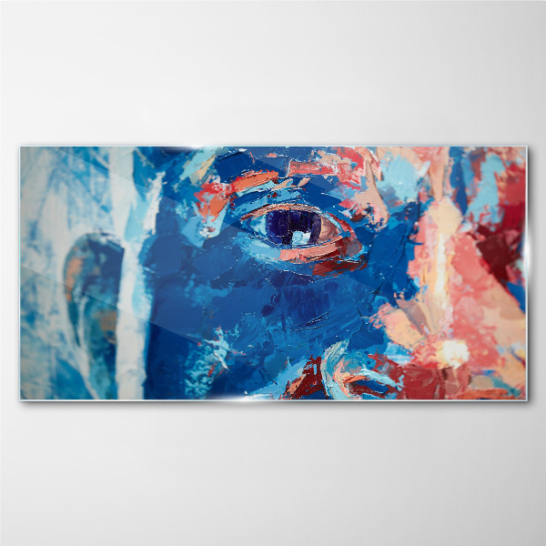 Glasbild Intensives Gesicht in Blautönen