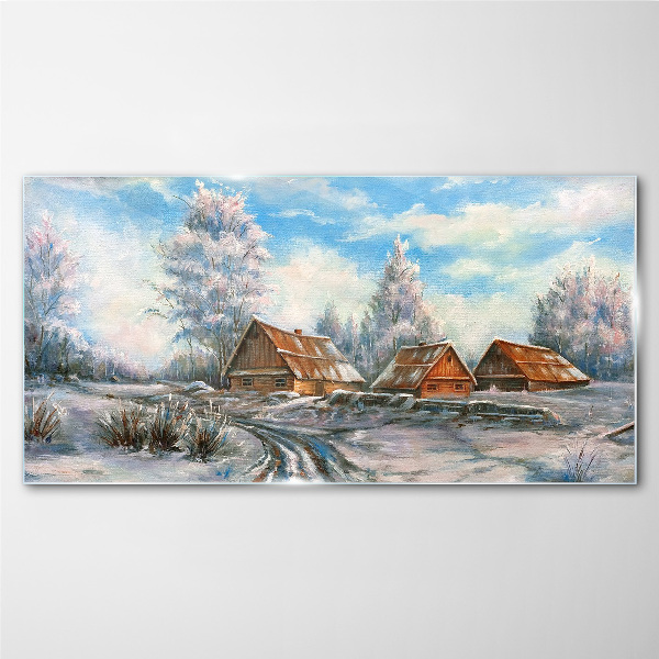 Glasbild Winterlandschaft mit Hütten