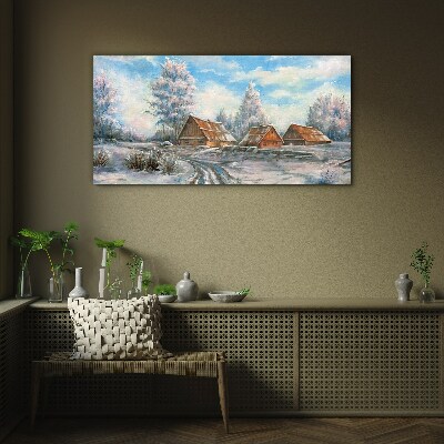 Glasbild Winterlandschaft mit Hütten
