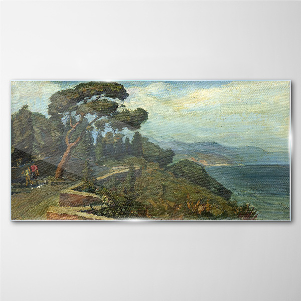 Glasbild Küstenlandschaft mit einem Baum