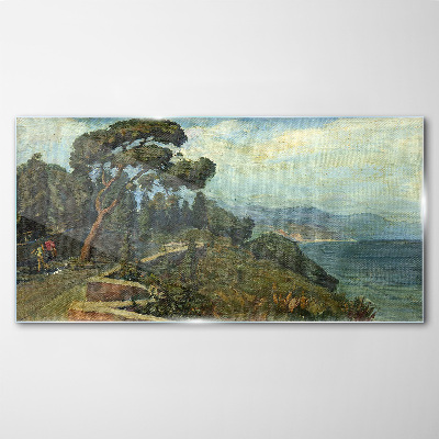 Glasbild Küstenlandschaft mit einem Baum
