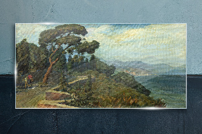 Glasbild Küstenlandschaft mit einem Baum