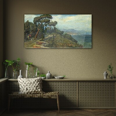 Glasbild Küstenlandschaft mit einem Baum