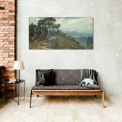 Glasbild Küstenlandschaft mit einem Baum