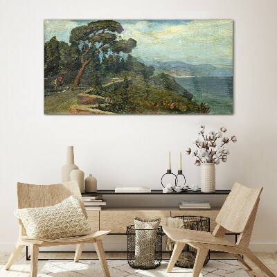Glasbild Küstenlandschaft mit einem Baum