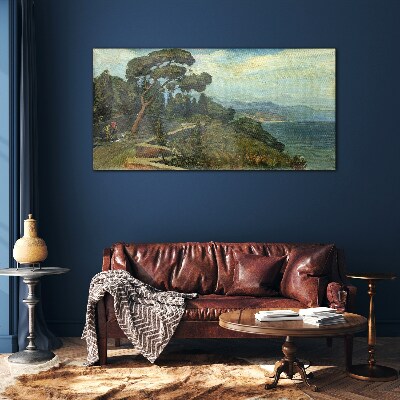 Glasbild Küstenlandschaft mit einem Baum