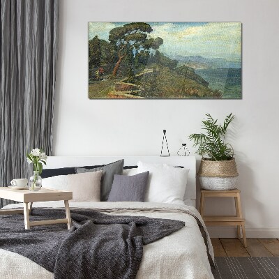 Glasbild Küstenlandschaft mit einem Baum