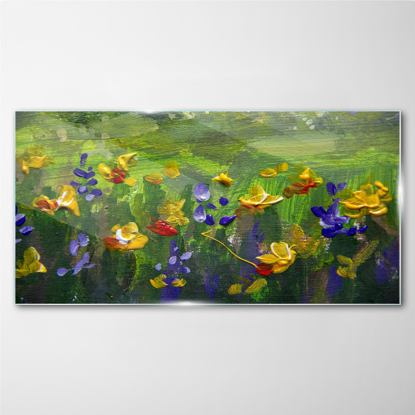Foto glasbild Eine Blumenlandschaft in Frühlingsfarben