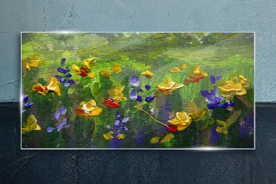 Foto glasbild Eine Blumenlandschaft in Frühlingsfarben
