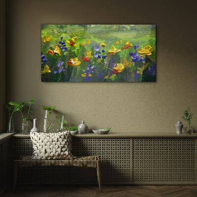 Foto glasbild Eine Blumenlandschaft in Frühlingsfarben