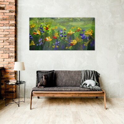 Foto glasbild Eine Blumenlandschaft in Frühlingsfarben