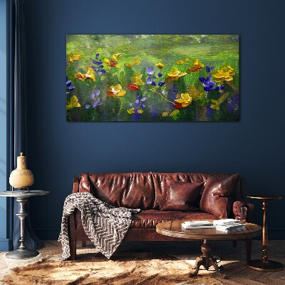 Foto glasbild Eine Blumenlandschaft in Frühlingsfarben
