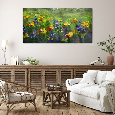 Foto glasbild Eine Blumenlandschaft in Frühlingsfarben