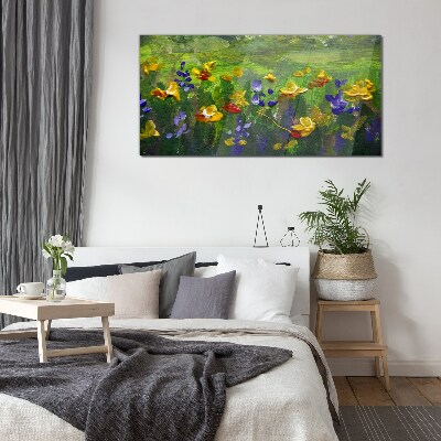 Foto glasbild Eine Blumenlandschaft in Frühlingsfarben