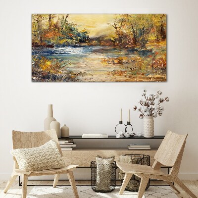 Glasbild Herbstlicher Fluss in goldenen Farben