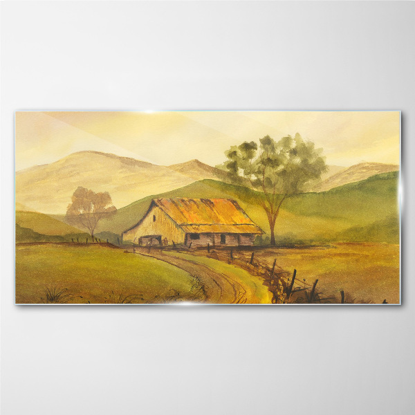 Foto glasbild Eine friedliche ländliche Landschaft am Morgen