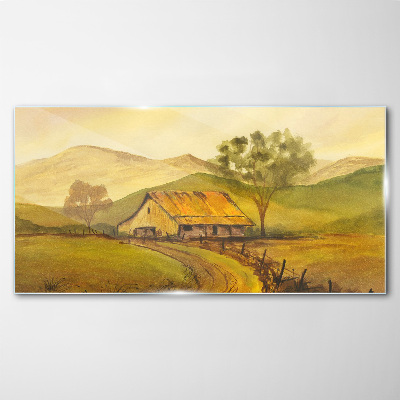 Foto glasbild Eine friedliche ländliche Landschaft am Morgen